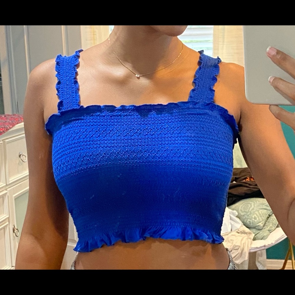 Royal Blue Ruffle crop top from Primark. Size S
